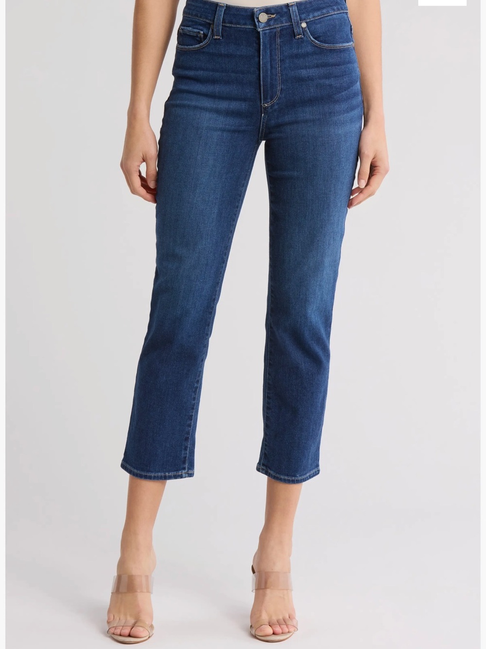 PAIGE High-Rise Cropped Straight Jeans in Deep Blue Denim